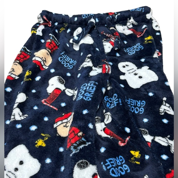 Peanuts Fleece Navy Blue Winter Print Pajama Pants - Picture 2 of 11